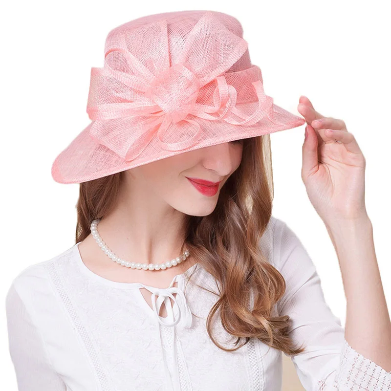 Женская шляпка с широкими полями FS для церкви и торжественных случаев розового