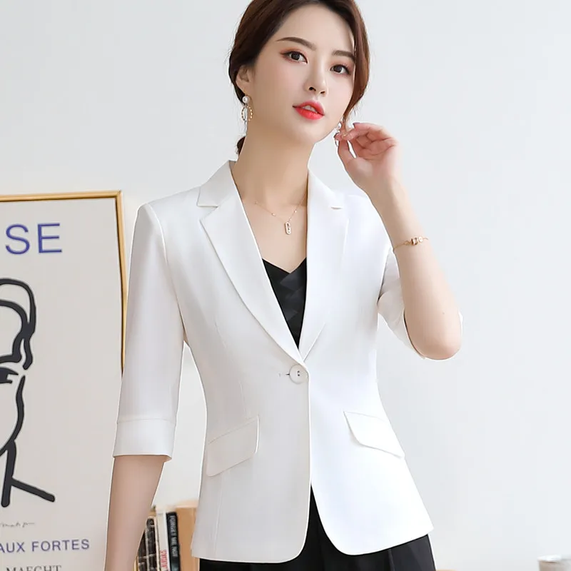 White blazer Naviu модный блейзер для женщин летняя официальная одежда для офисных леди размера плюс Топы Половина рукава Куртка - Цвет: White blazer