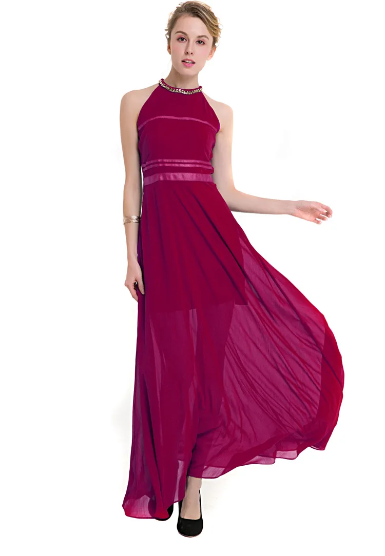 Женское бальное платье из шифона синее/бордовое однотонное с открытыми плечами и