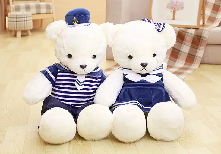 

large 70cm cute teddy bear plush toy navy suits couple love bear soft doll throw pillow christmas gift s2865