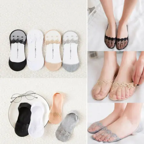 Кружевные невидимые носки женские хлопковые подкладка для обуви