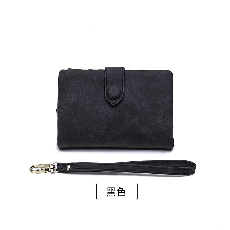 black Женский кожаный бумажник, матовый кошелек, короткий, Cartera Mujer, милый, три раза, много карт, женский кошелек - Цвет: black