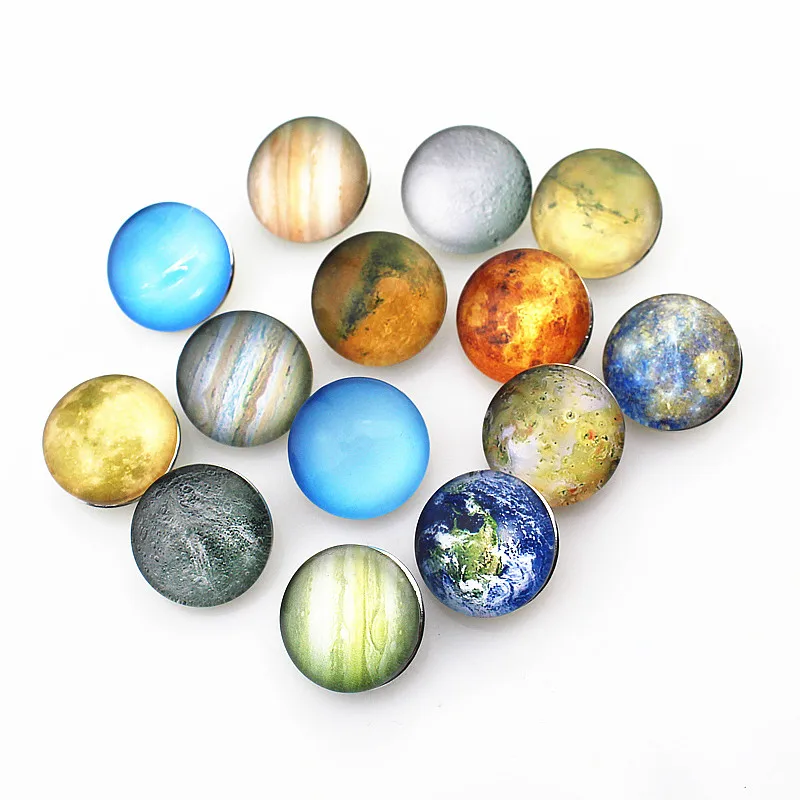

Hot selling 50pcs/lot Printing planet Multi Pattern 18mm Glass Snap Buttons Fit Snaps Bracelet DIY Jewelry