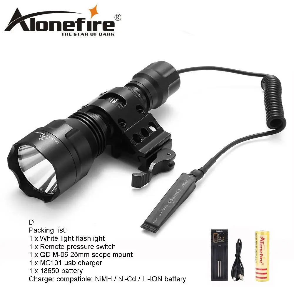 AloneFire C8 CREE XM-L L2 T6 светодиодный тактический флэш-светильник фонарь наружный страйкбол прицел ружья светильник 18650 перезаряжаемая батарея - Испускаемый цвет: C8 M-06-I
