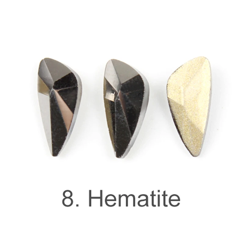 Hematite 30/100 шт Красочный с фигурными крыльями Блестящие Стразы для ногтей Стекло с плоской задней частью 3D со стразами, 5X11 мм нейл-арта украшения - Цвет: Hematite