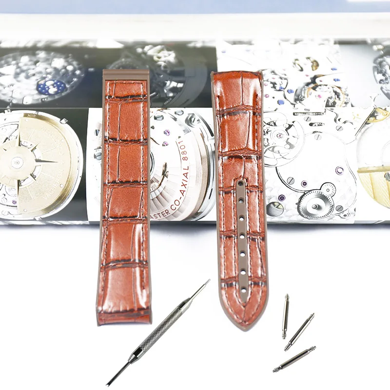 Коричневый 20mm22mmMen's резиновый ремешок аксессуары для часов Пряжка для Omega Seamaster Планета Океан кожаный ремешок женские спортивные часы - Цвет ремешка: Коричневый
