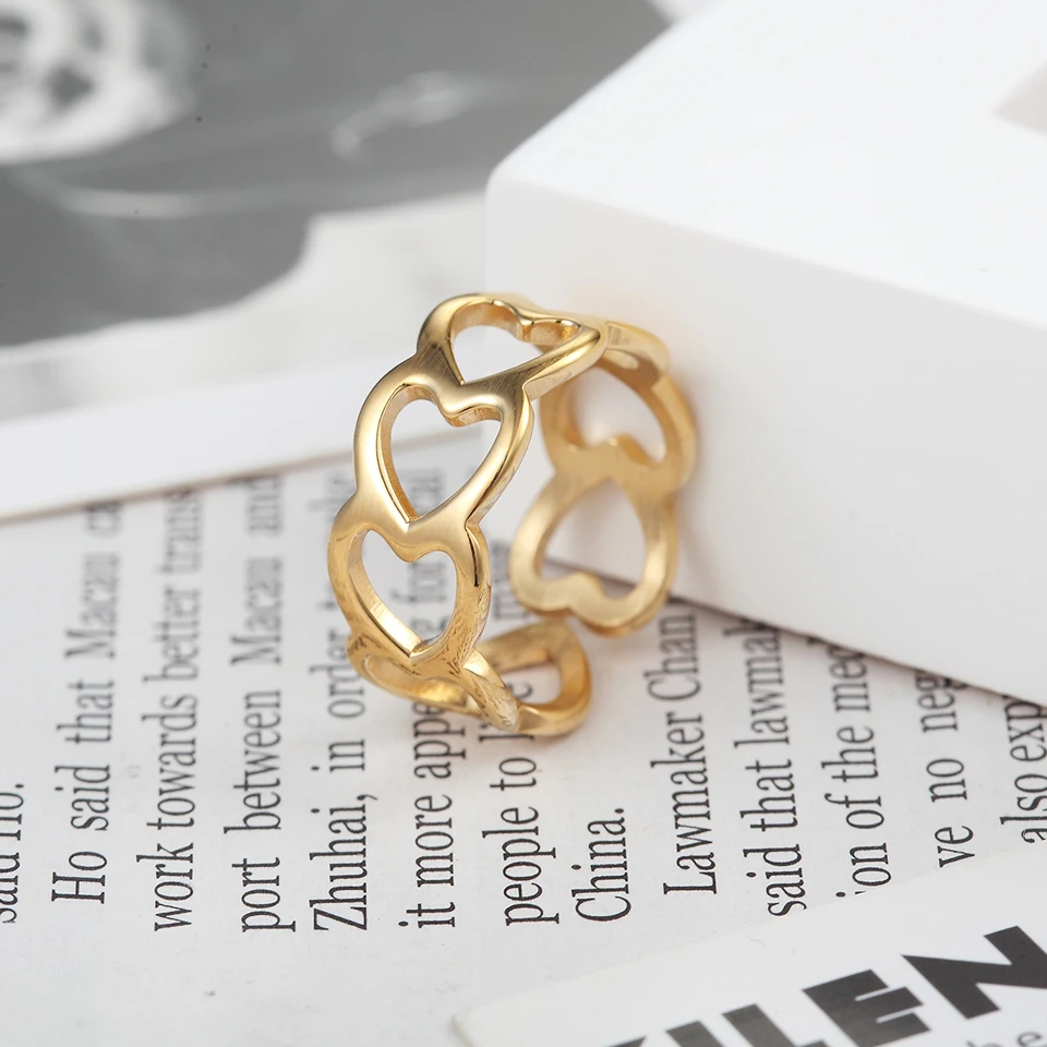 BORASI Romantic Gold Color Heart to Ring Stainless Steel Cheap Rings For Women Wedding Fashion Jewelry Engagement | Украшения и