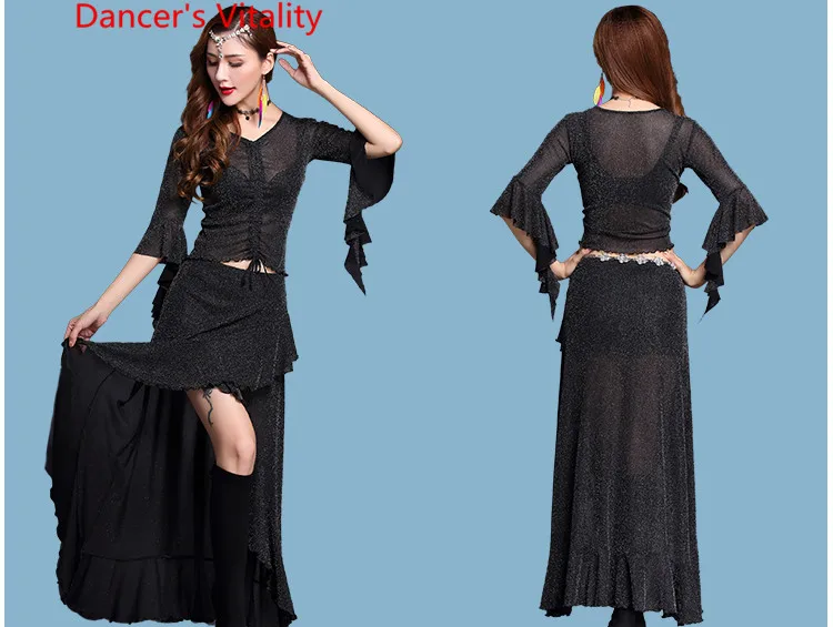 Танец живота топ юбки сексуальные женщины начинающих Slim Fit весна-лето сетка индийский восточный танец практика одежда наряд