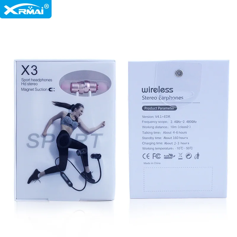 X3 Wireless Headphones Bluetooth Earphone Sports Stereo Bass in Ear Monitor Neckband Earphones Headset with Mic for Phone | Электроника