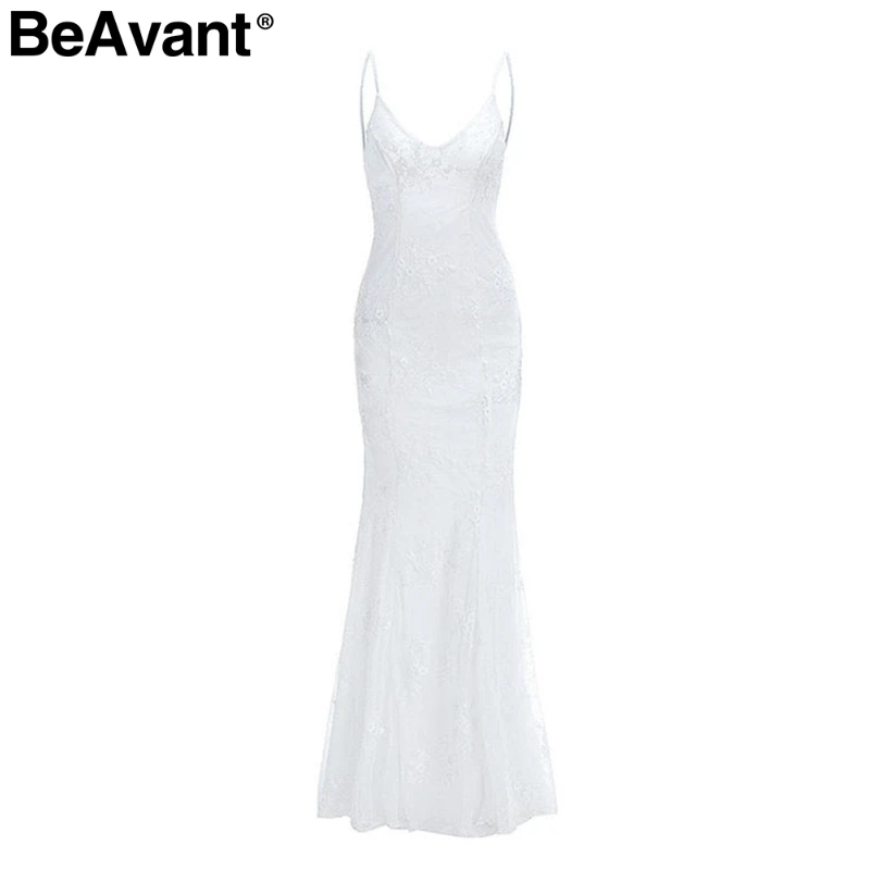 BeAvant Backless lace up women party dress Sexy white long elegant V neck strap bodycon winter female 2018 | Женская одежда