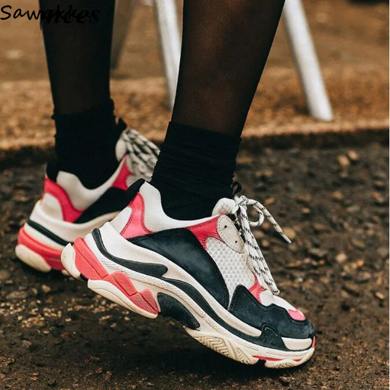 Женские кроссовки на платформе со шнуровкой спортивная обувь для бега