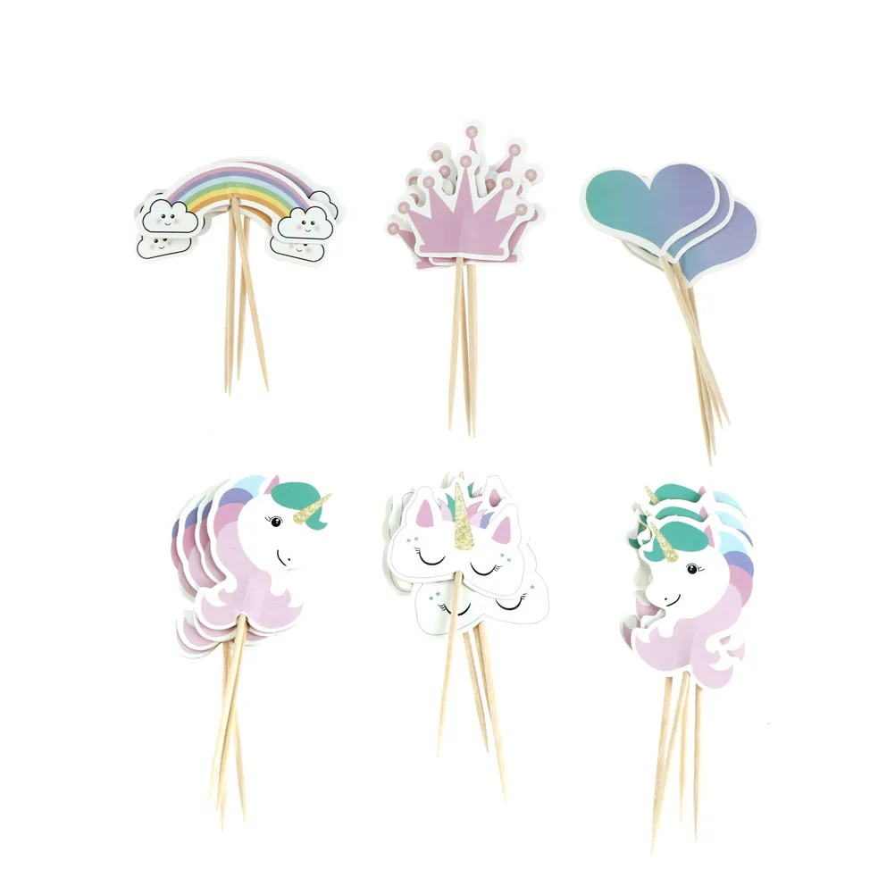 24 искусственных единорога лошадь конфеты бар кекс топперы палочка Детский День