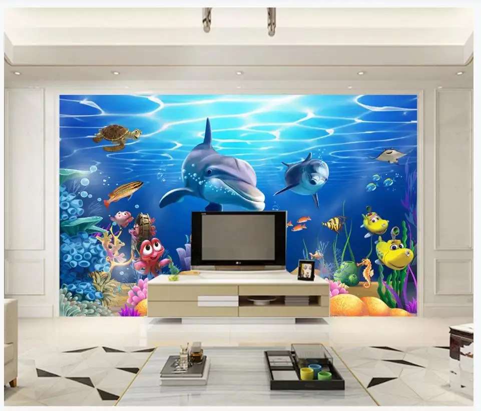 

Custom photo wallpaper for walls 3 d wall murals wallpaper 3D Dolphin Underwater World Aquarium Tropical Fish TV Background Wall