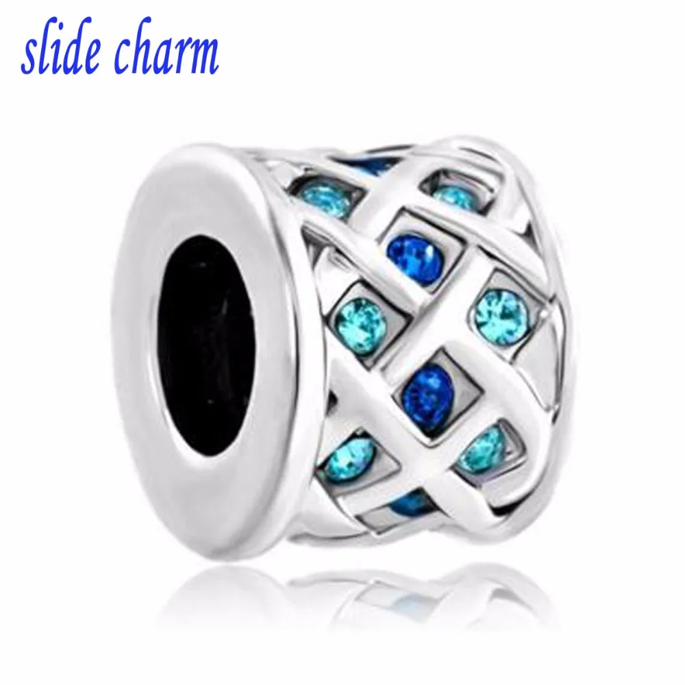 Слайд шарм Бесплатная доставка синие кристаллы Вязание барабан Шарм бусины