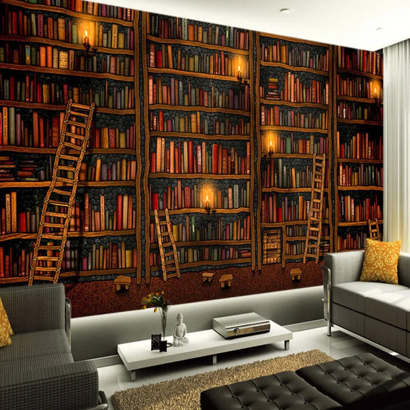 3D обои, Классическая книжная полка, картина маслом, фотообои, для учебы, библиотеки, гостиной, фон для стены, домашний декор, Papel De Parede, 3D