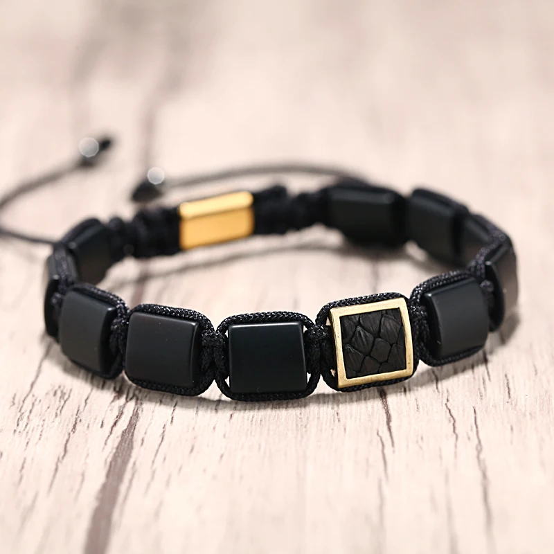 Mcllroy charm bracelets men natural black stone inlay stingray leather diy handmade braided friend gift erkek bileklik | Украшения и