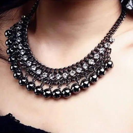 Античные винтажные черные шарики хрустальные ожерелья Модные женские ювелирные