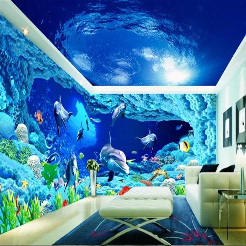 

beibehang Custom 3D Wall paper Mural Living Room Bedroom Fantasy Underwater World Dolphin 3D Background Wall Home Decor