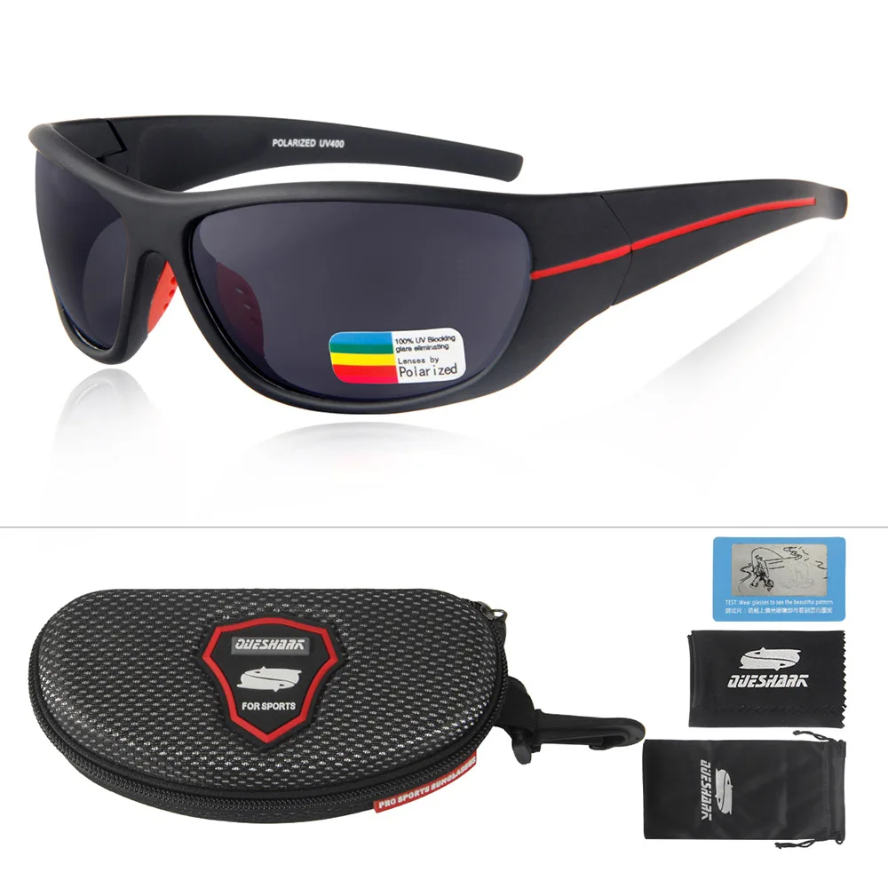 QUESHARK TR90 оправа HD поляризованные солнцезащитные очки Pro очки для рыбалки очки для мужчин и женщин для пеших прогулок бег Гольф Спорт на открытом воздухе - Цвет: Black Lens