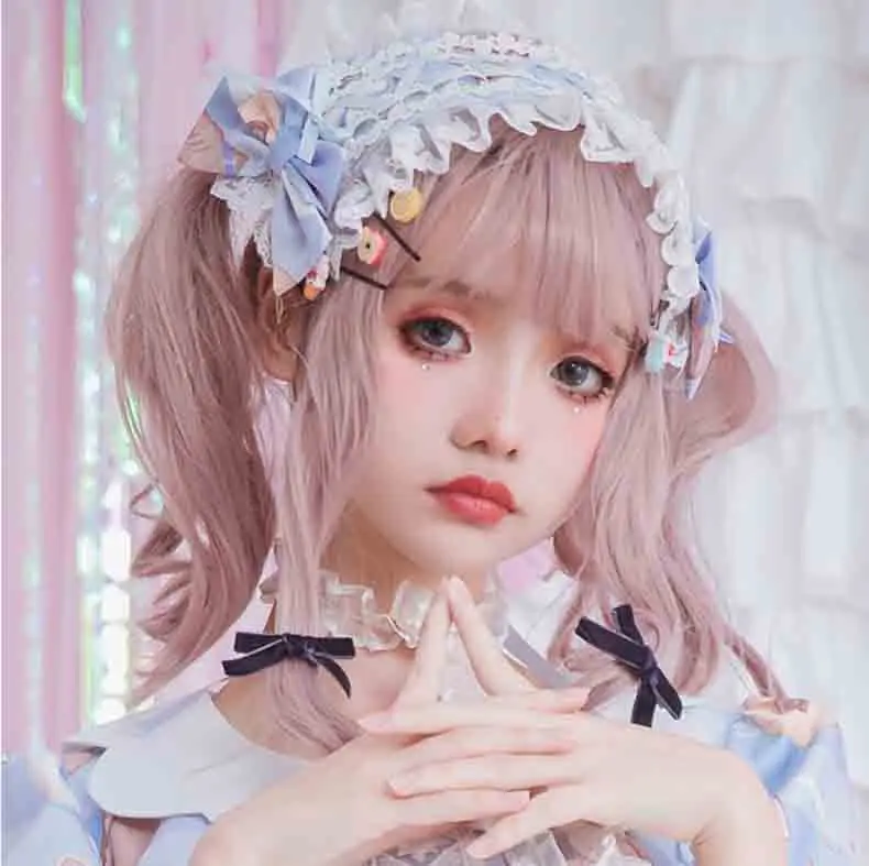 Blue headband Платье Лолиты для девочек голубое розовое готическое шифоновое летнее кружевное платье принцессы с короткими рукавами подарок на день рождения для женщин/девочек, большие размеры XL - Цвет: Blue headband