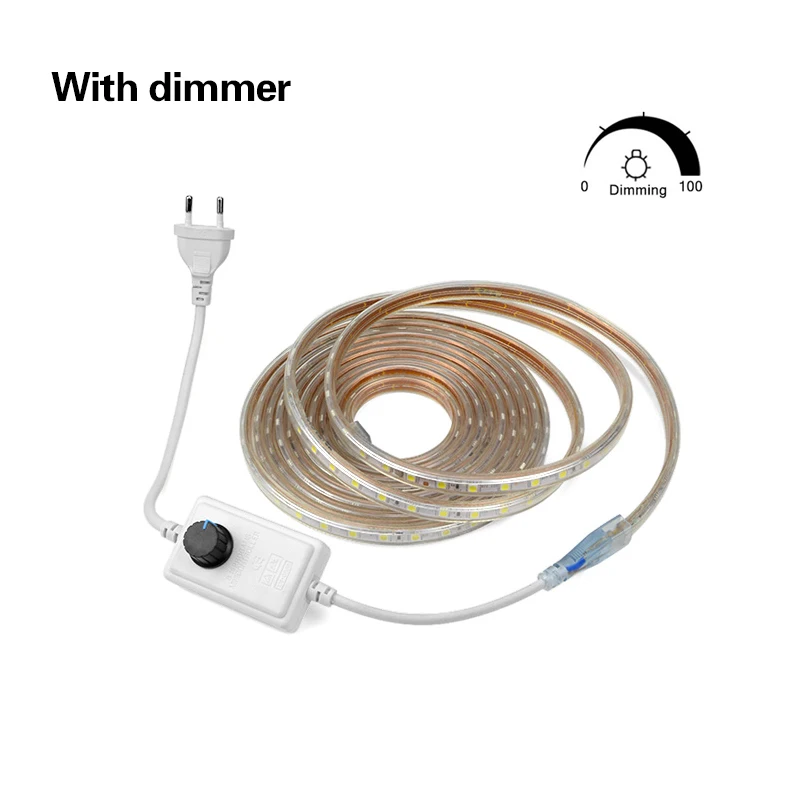 With Dimmer Гибкая светодиодная лента rgb светильник 220 В Водонепроницаемый 5050 наружный декоративный светильник лента садовый кухонный светильник, штепсельная вилка европейского стандарта, с регулируемой яркостью - Испускаемый цвет: With Dimmer