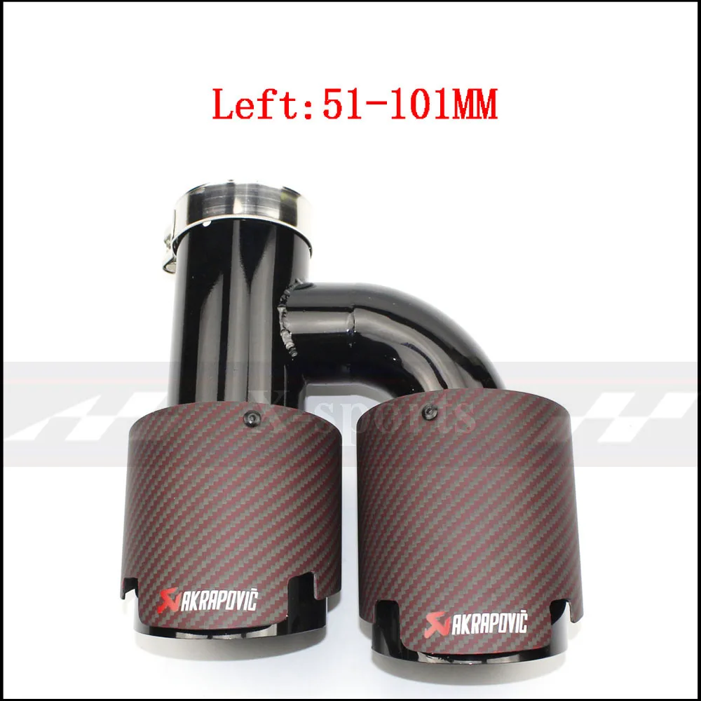 left 51mm-101mm Akrapovic красное матовое углеродное волокно автомобильный глушитель наконечник выхлопной трубы Универсальный h образный 4 слота из нержавеющей стали черный - Цвет: left 51mm-101mm