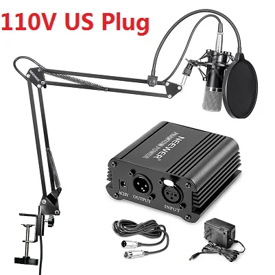 110V US Plug Neewer NW-700, профессиональный конденсаторный микрофон и ножничная подставка+ кабель XLR+ монтажный зажим и поп-фильтр и фантомный источник питания 48 В - Цвет: 110V US Plug