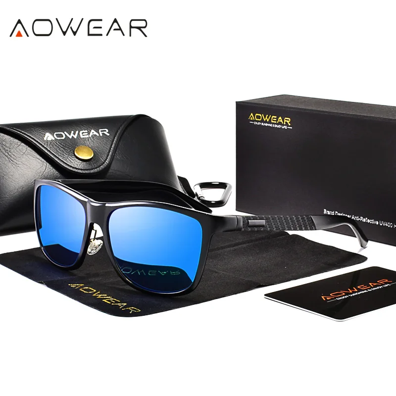 C01 Black Blue AOWEAR Роскошные качественные солнцезащитные очки мужские Поляризованные алюминиевые ретро солнцезащитные очки мужские очки поляроидные квадратные очки Lunette De Soleil - Цвет линз: C01 Black Blue