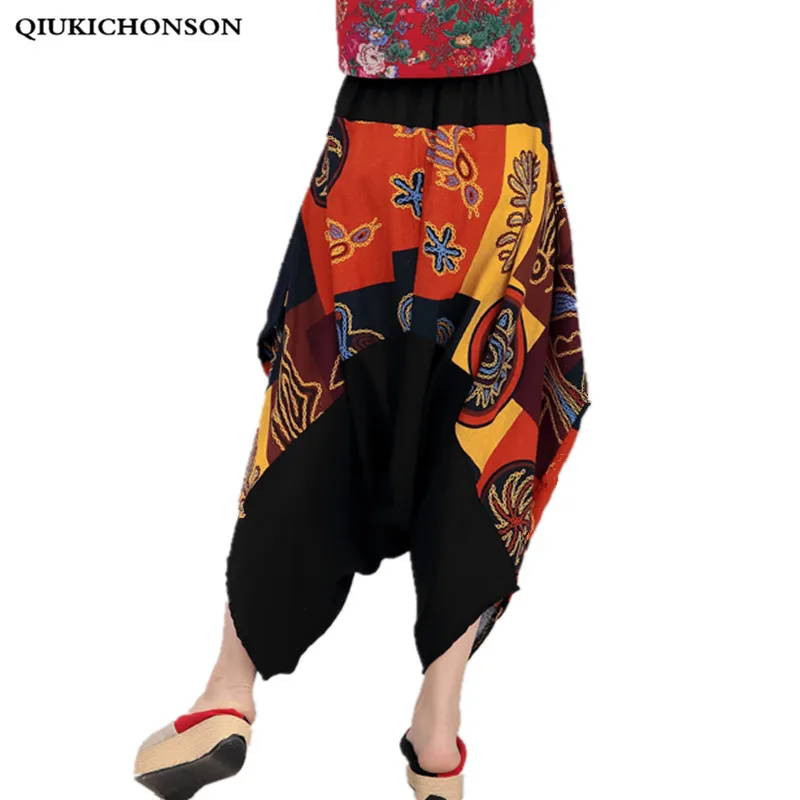 

Loose printed Cross-pants femme spring/summer 2018 bohemian cotton and linen pockets colorful plus size Ankle-Length Pants women