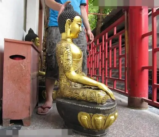 

Free shipping S03530 Tibet Buddhism fane Bronze Copper Gild Tathagata Rulai Sakyamuni Buddha Statue