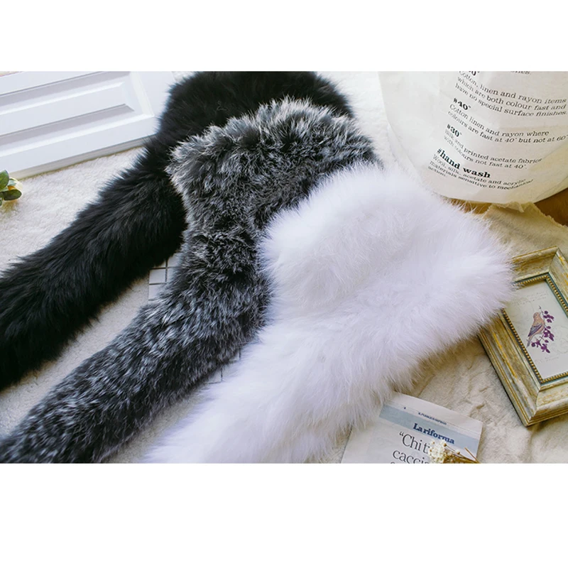 Женский вязаный шарф с капюшоном зимний меховой ручной вязки из натурального