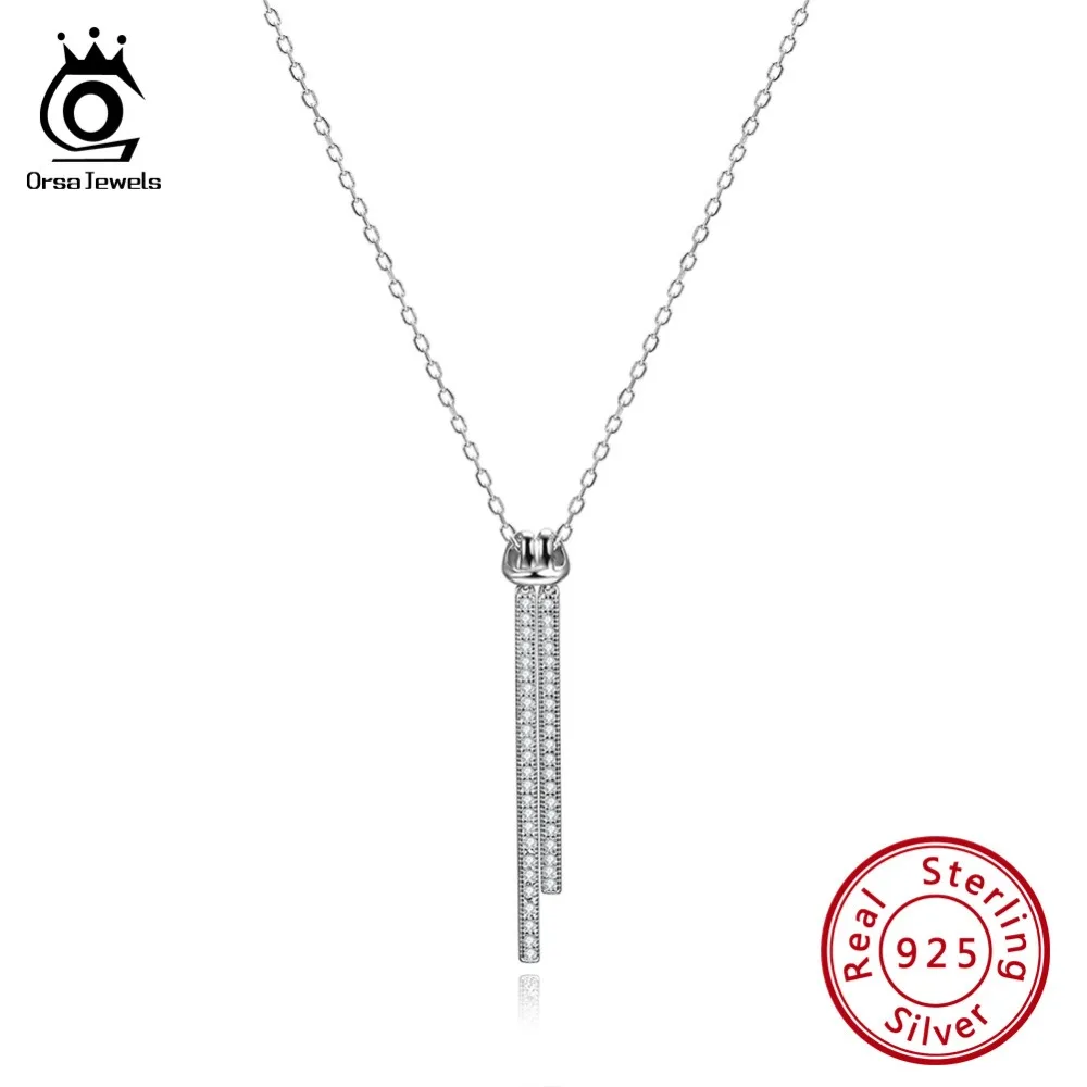 ORSA JEWELS Аутентичные стерлингового серебра 925 пробы женская цепь Подвески Ожерелья AAA кубический циркон Уникальные Модные женские ювелирные изделия SN134
