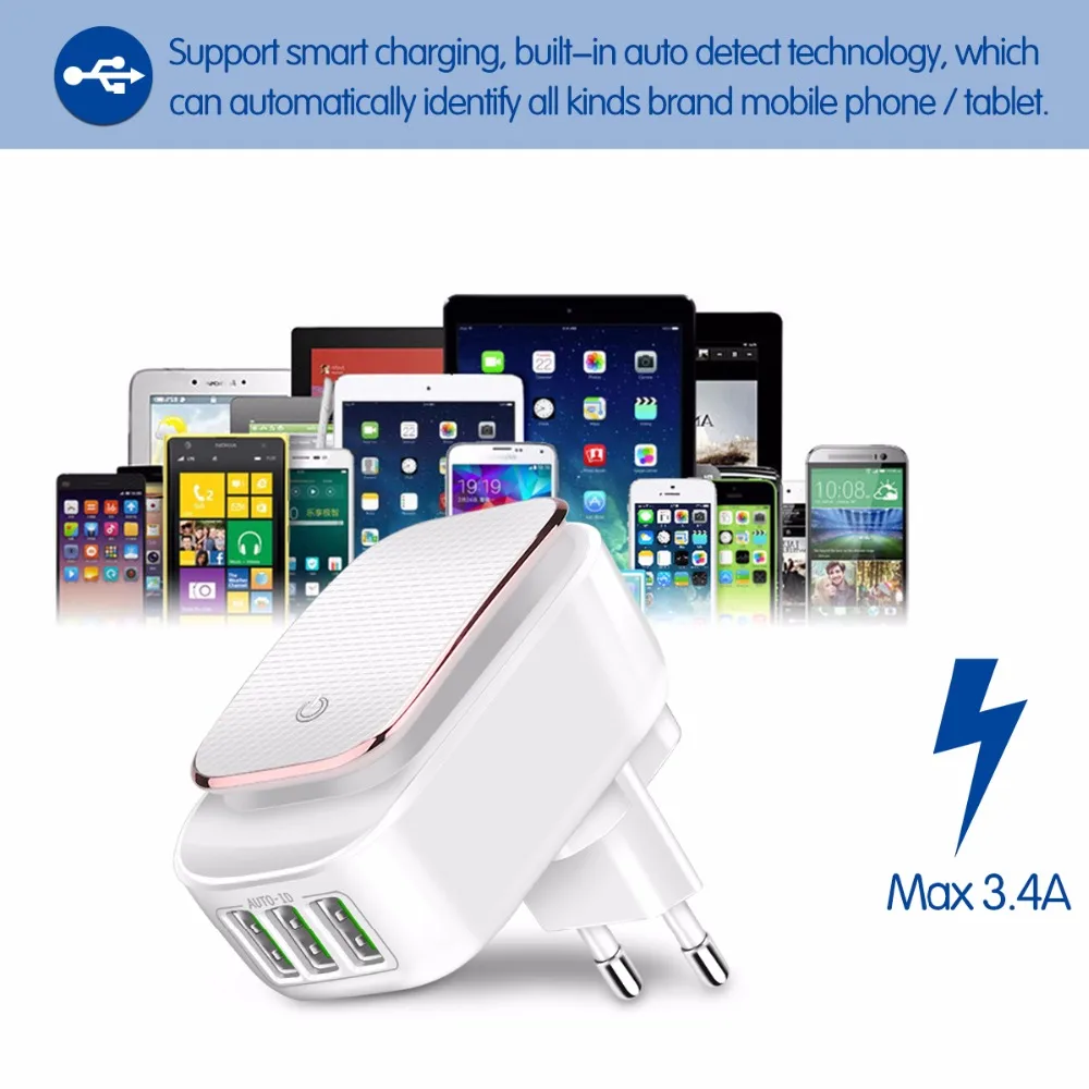 Powstro 3 портовый светодиодный usb адаптер для зарядки 5 В 4 А макс. 2 в 1 дорожный