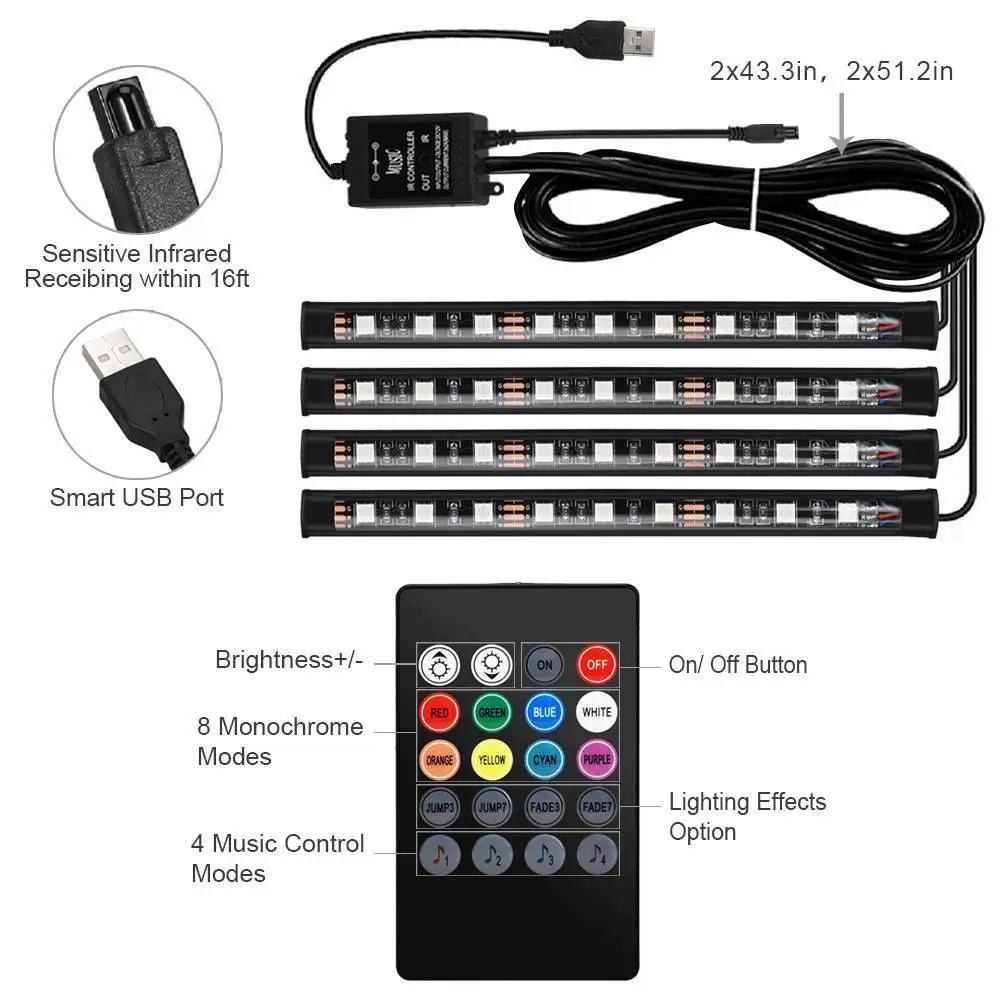 Декоративный светильник светодиодный полосы s. Стайлинга автомобилей 4x9 RGB