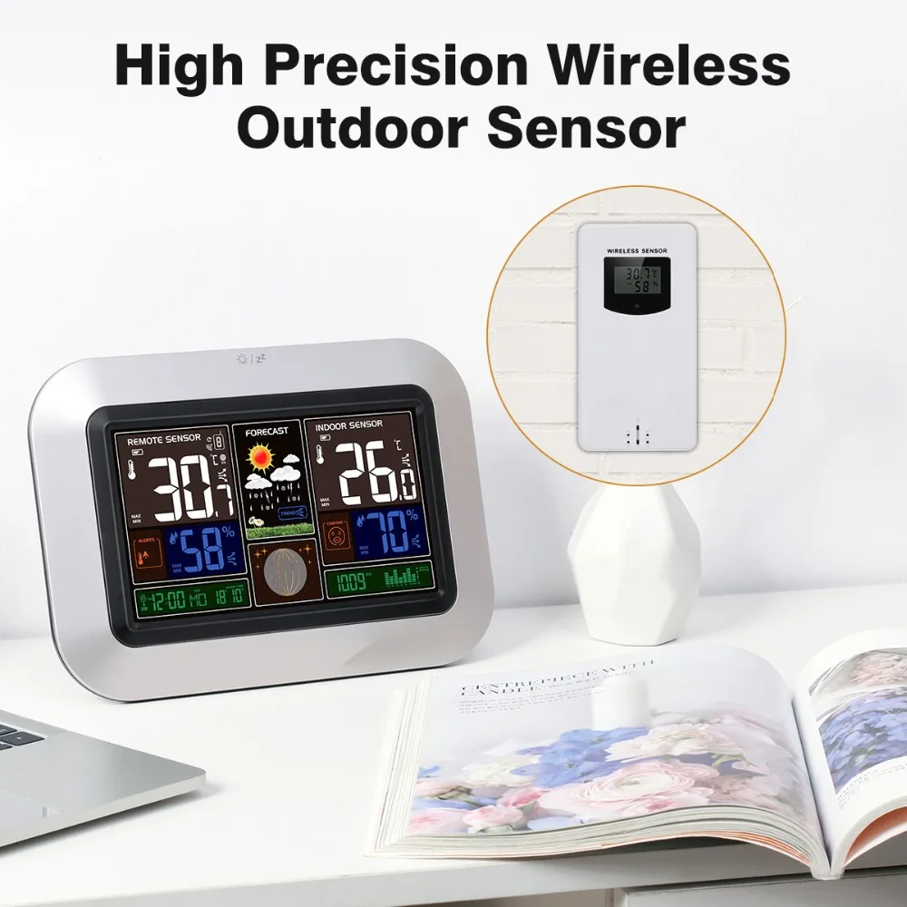 US Plug 2 Outdoor Sensor Wireless Weather Station Digital Thermometer Hygrometer Alarm Clock WWVB RCC Large Size LCD Display | Инструменты