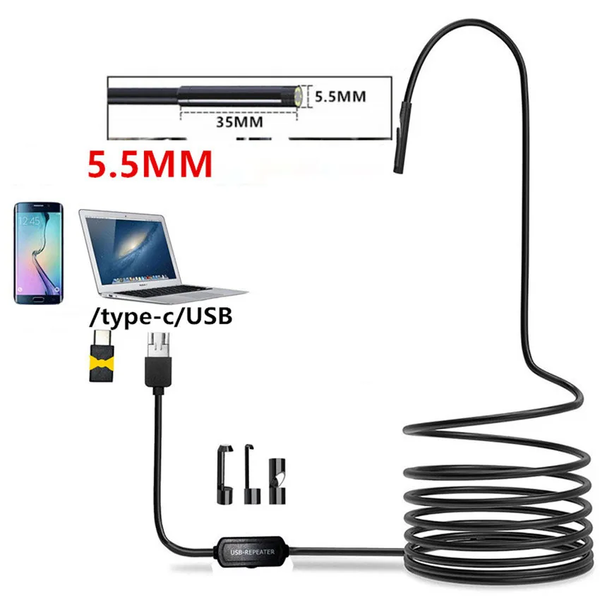 

USB-эндоскоп с 6 светодиодами, 5,5 мм, магнит, крючок, зеркало