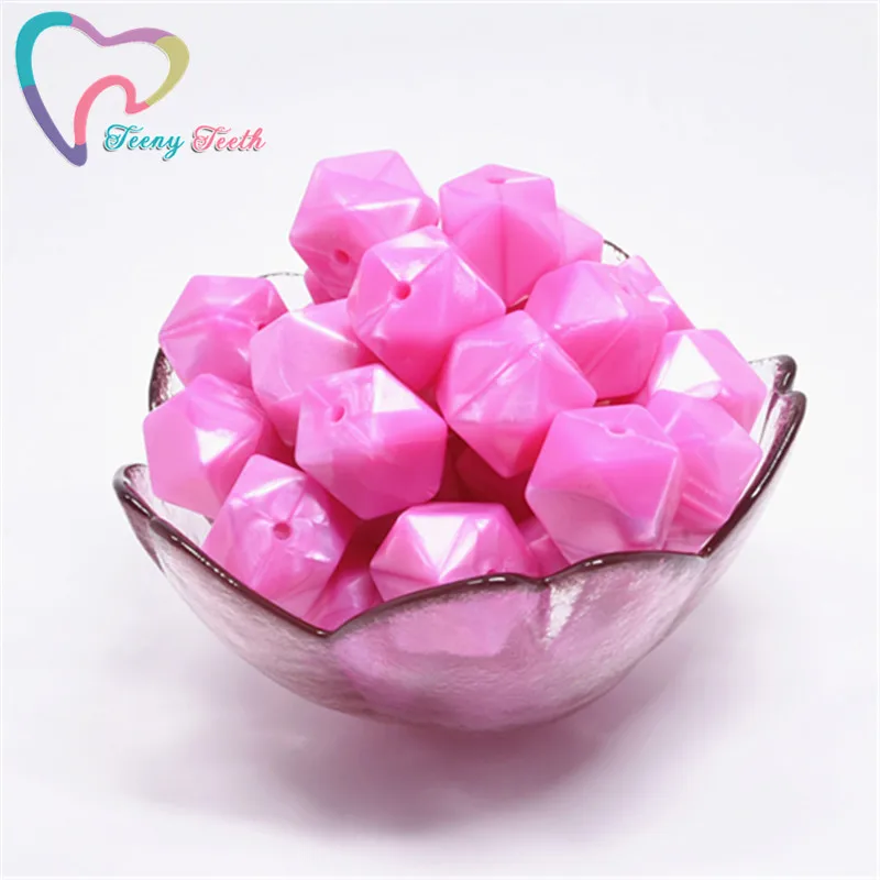 Metallic Hot Pink 10 шт Силиконовые бусы для прорезывания зубов шестигранник 14 мм/17 мм силиконовые жевательные бусины ожерелье зубы DIY Ювелирные изделия запчасти пищевой силиконовый бисер - Цвет: Metallic Hot Pink