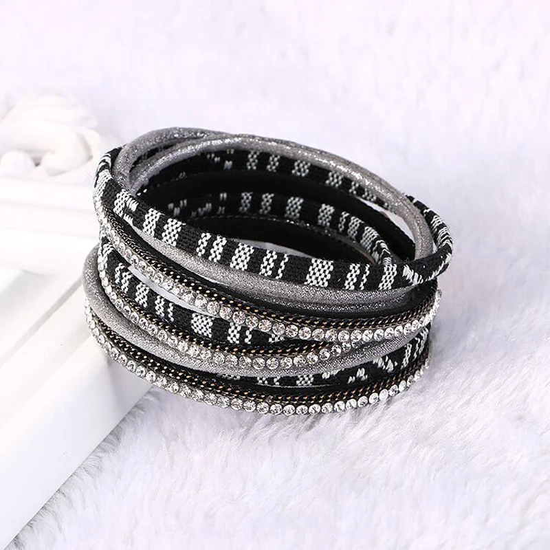 wrapped bracelets full crystal woven tassel bracelet multi-color selection of alloy beads magnetic button personalized jewelry | Украшения