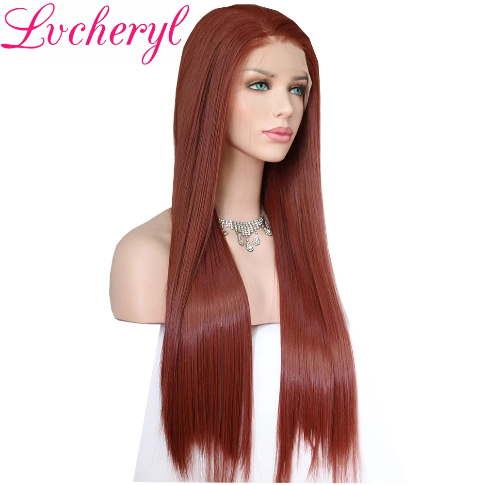 Парики Lvcheryl ручной вязки 13x6 красновато коричневый цвет свободная часть Футура