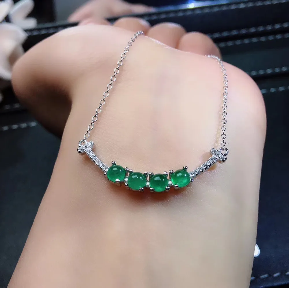 

fashion Smiling face ship Natural green Emerald Necklace natural gemstone Pendant Necklace S925 silver women party gift Jewelry