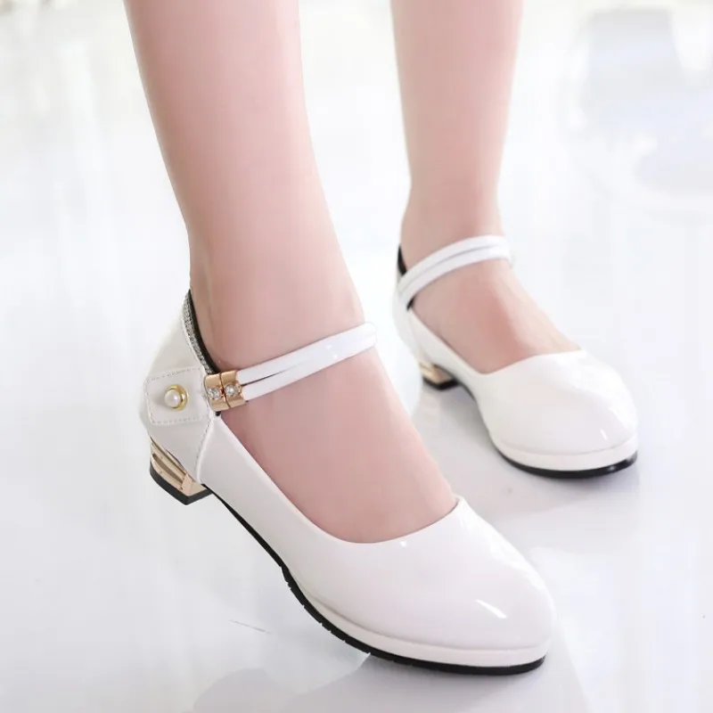New 2019 Children Princess Shoes Girls Bright Diamond Wedding Party Kids Dress for White black School |