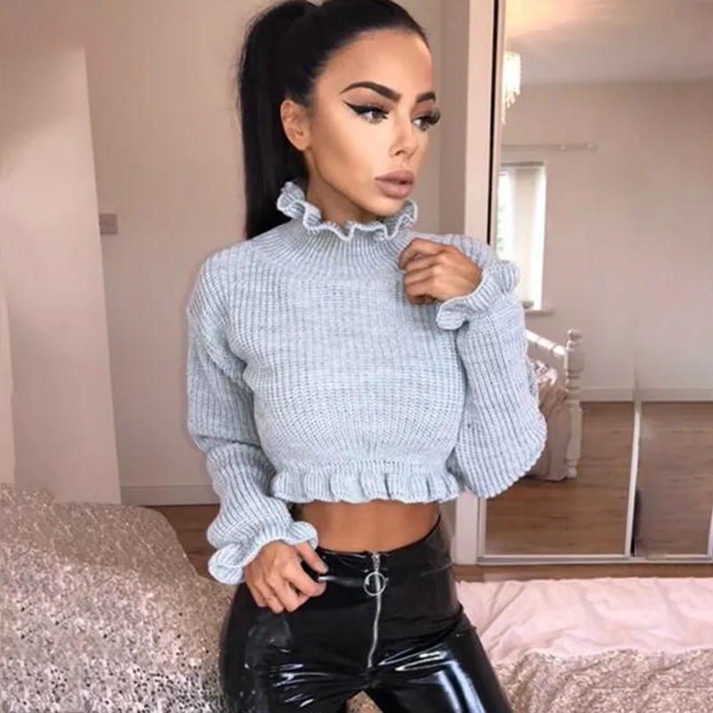 MUXU red sweater Autumn Clothes Knitting Long Sleeve fashion ruffle woman clothes streetwear short tunic sueteres mujer de moda | Женская
