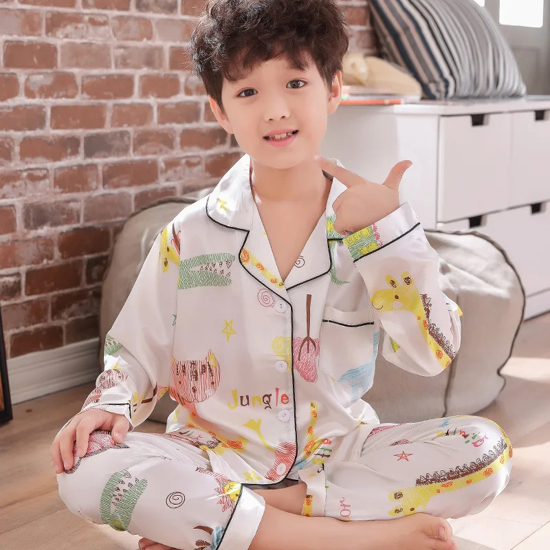 2019 spring rayon silk new long-sleeved children's pajamas boys and girls cartoon home clothes suit 9418 |
