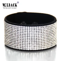 welback new fashion jewelry leather trendy crystal alloy rhinestone wide warp euramerican casual classic bracelets for women