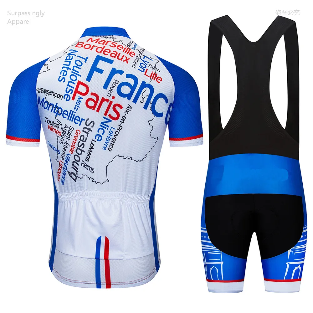 2019 Pro Tour Team de France мужские велосипедные Джерси комплекты 12D с коротким рукавом