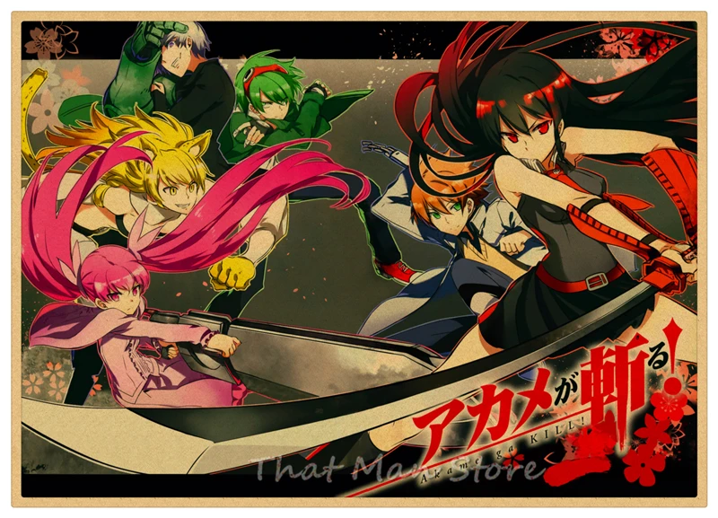 Акаме ga KILL! Ночной рейд Tatsumi Akame Mine Leone Sheele Bulat настенные наклейки плакат из крафт-бумаги японского аниме постер 42*30 см - Цвет: Цвет: желтый