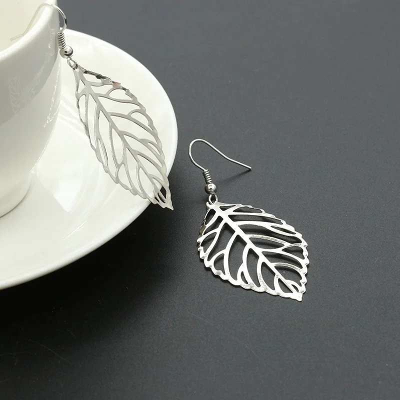 New Fashion Hollow Leaf Vein Clear Drop Earrings Golden Silver Plated Dangle for Women Hook piercing Trendy Jewelry | Украшения и