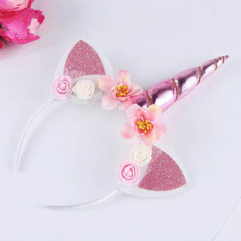 Повязка на голову с единорогом для девочек милый ободок цветами дня рождения