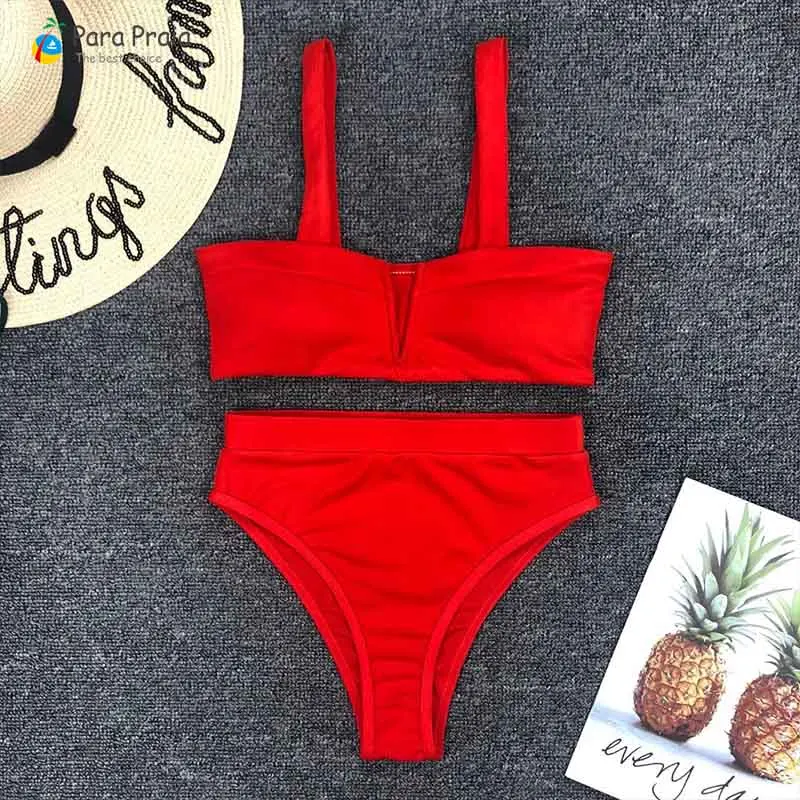 High Waist Swimsuit Women V Wire Push Up Bikini Set Top Style Thong Swimsuit High Waist Women Beach Bathing Suit