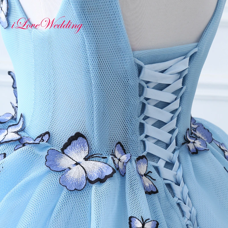 Модные светильник синее свадебное платье бальное без рукавов с аппликацией в